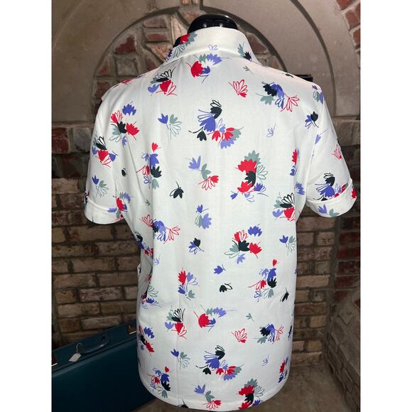 button down shirt 1960’s floral white purple red short sleeve - Picture 3 of 14